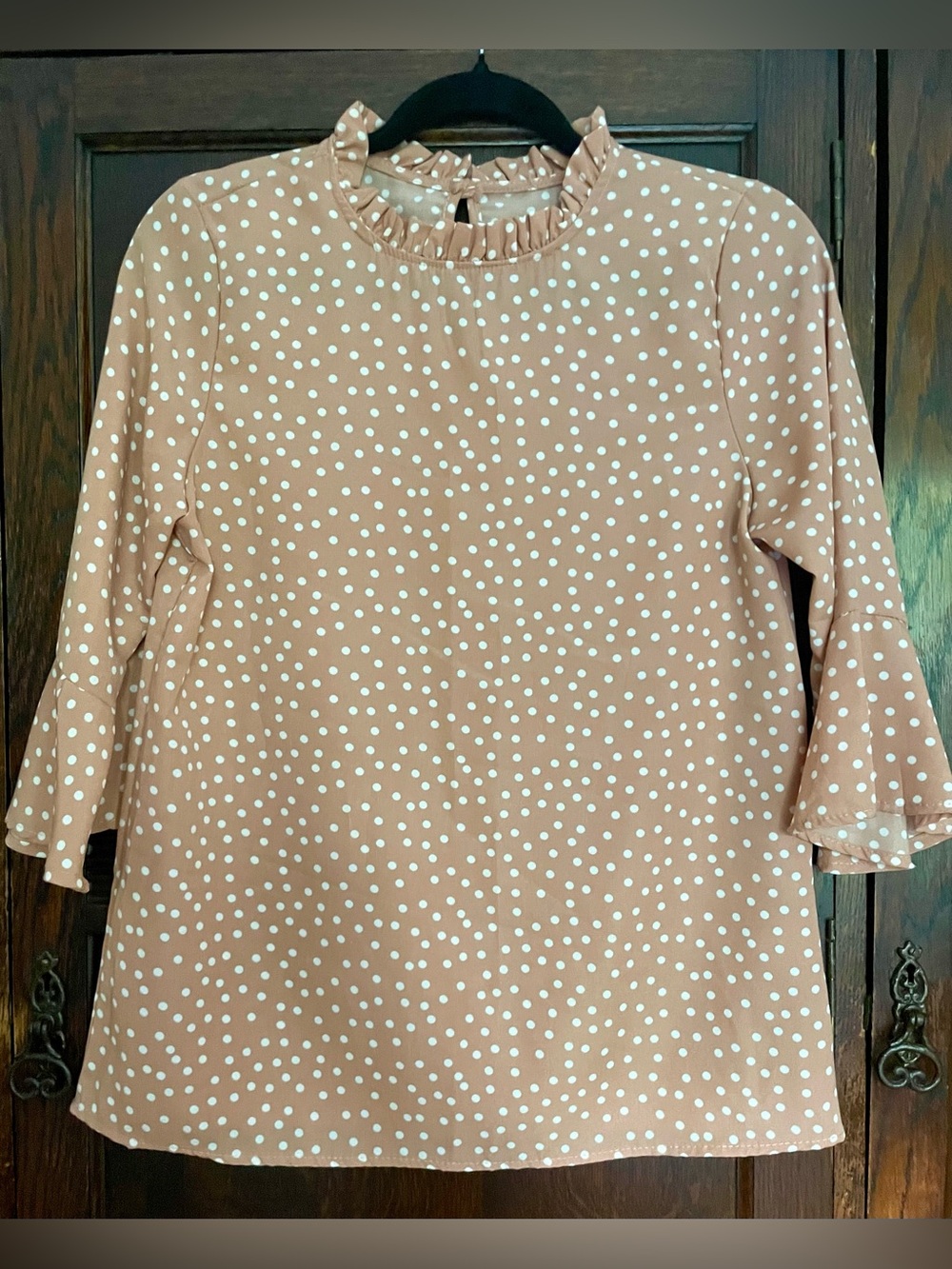 Les Amis Women’s Peach & White Polka Dot Three Quarter Sleeve Shirt Size S